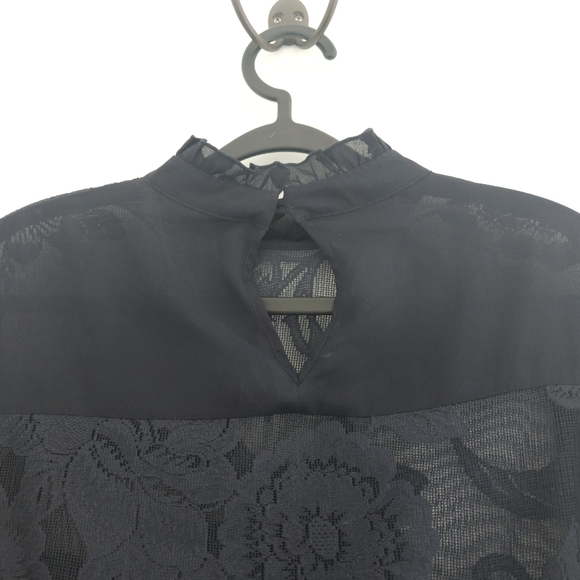 See By Chloe Navy Blue Lace High Neck Long Sleeve Ruffled Blouse - Picture 6 of 11